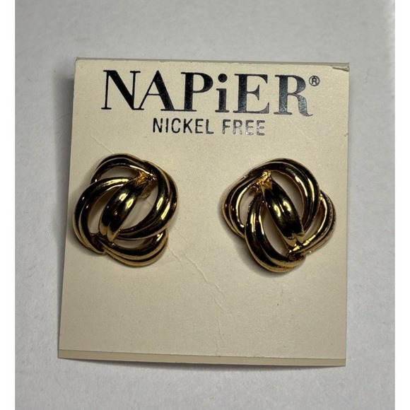 Napier Jewelry - Napier Gold Tone Knot Stud Earrings Nickel Free New on Original Card